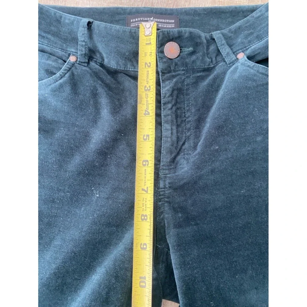 Peruvian Connection Zoe Velveteen Jeans Teal Blue Womens 4 High Rise Slim Pants